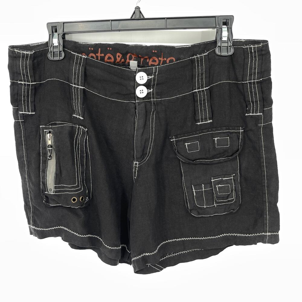 Pete & Greta By Johnny Was NEW Black Linen Y2K Cargo Shorts *READ* Sz 4